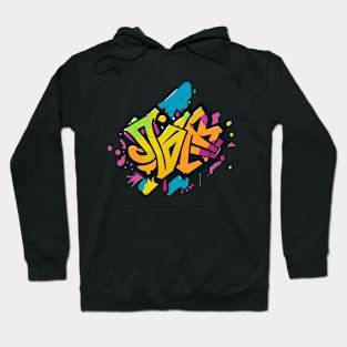 an urban t-shirt inspired by graffiti art and street culture, bold, colorful graffiti-style typography and street art elements Hoodie